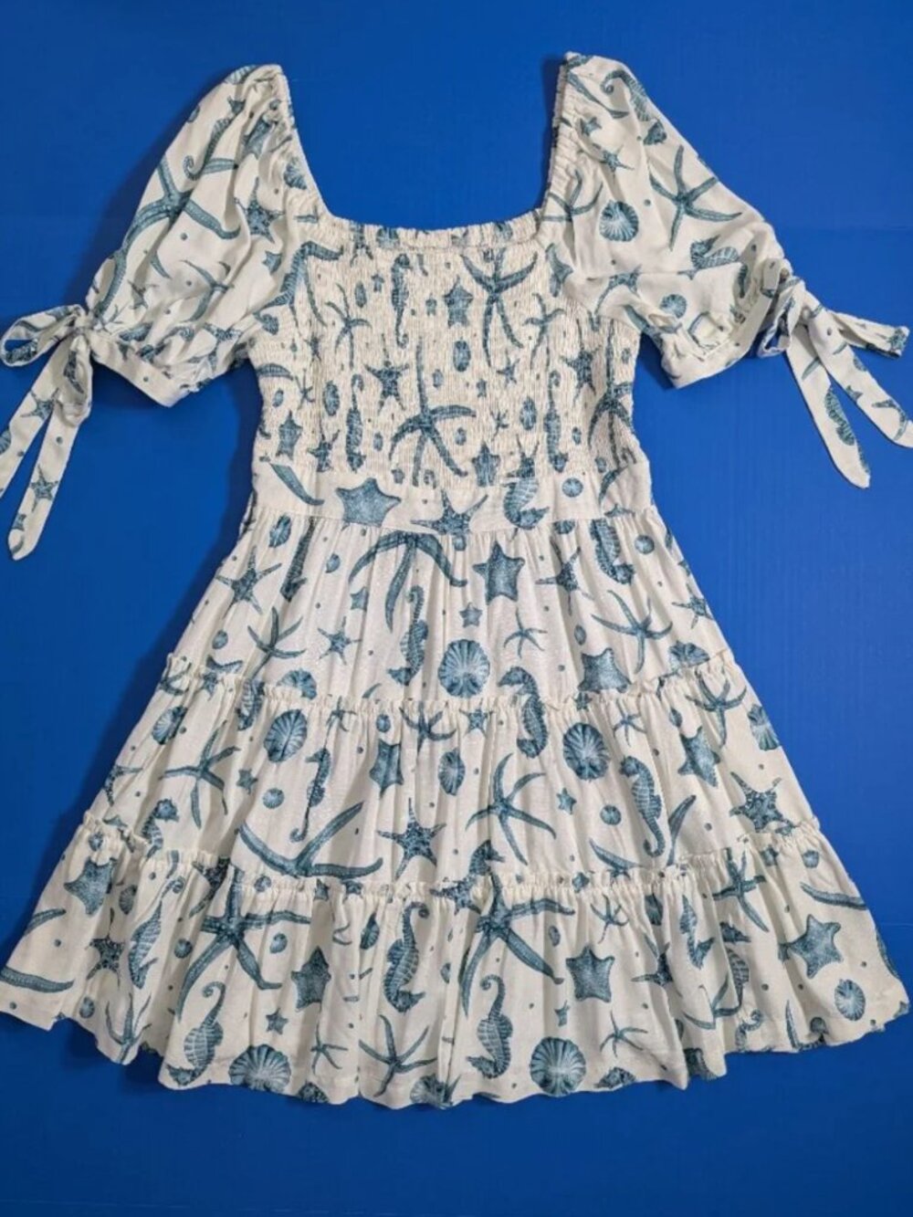 NWOT Agua Bendita x Target Deep Sea Print Puff Sleeve Mini Dress Size S - Picture 3 of 13